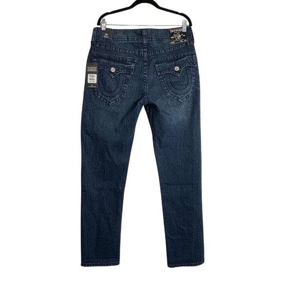 NWT True Religion GENO Relaxed Slim Jeans W33 L32 Dark Wash Flap Pocket Stretch - Picture 1 of 9
